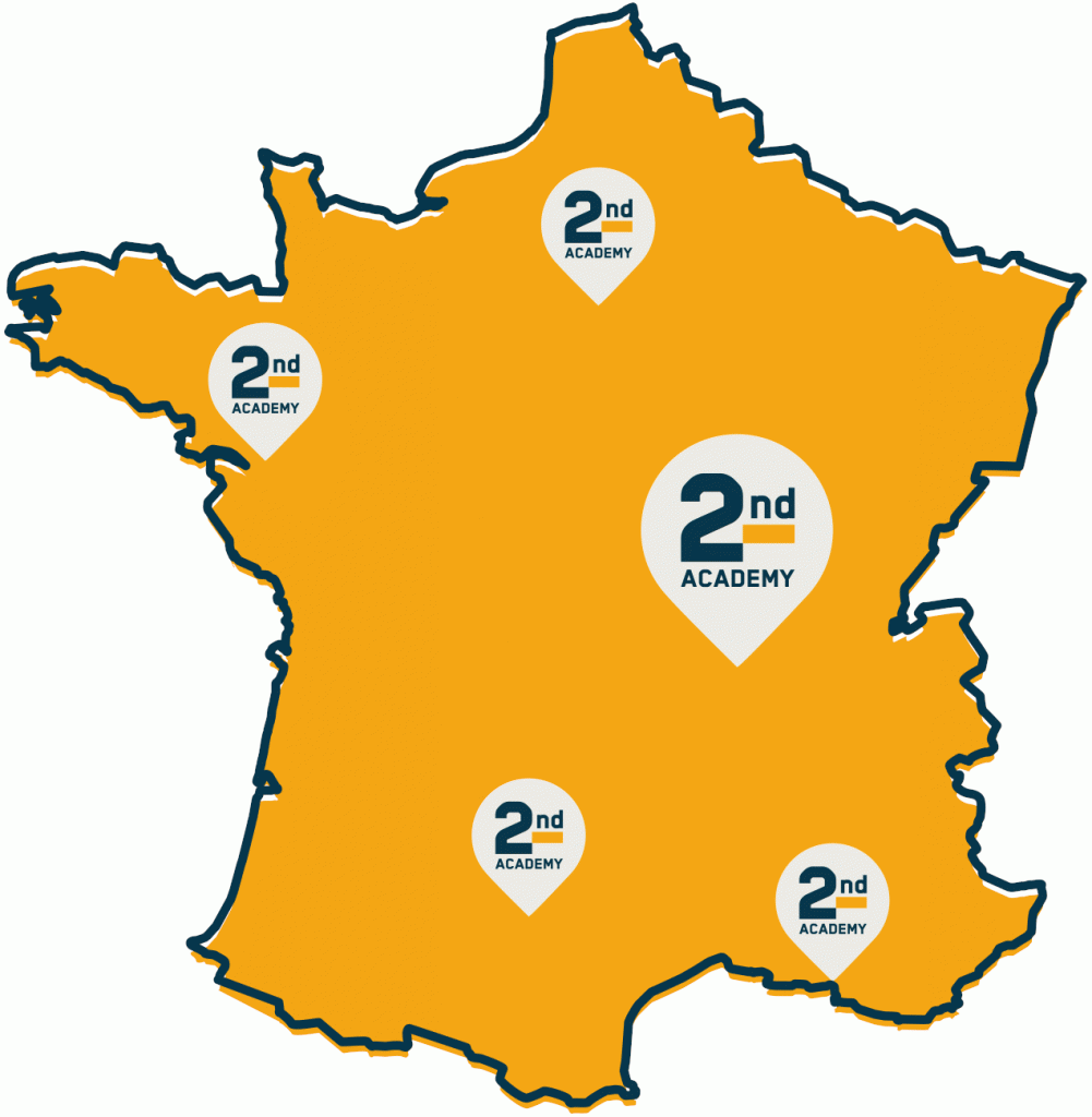 Les Campus de 2nde Academy : Paris
Nantes (Montaigu)
Lyon(siège social)
Toulouse
Aix-Marseille